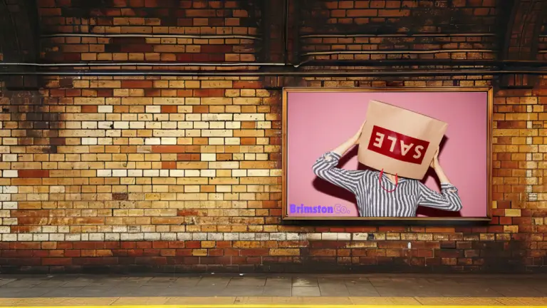 Retail advertising display in a subway station promoting products and offers with vibrant visuals for commuter engagement.