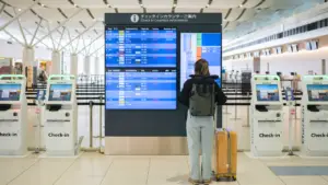 Digital information displays showcasing real-time updates, announcements, and schedules in a modern public setting.