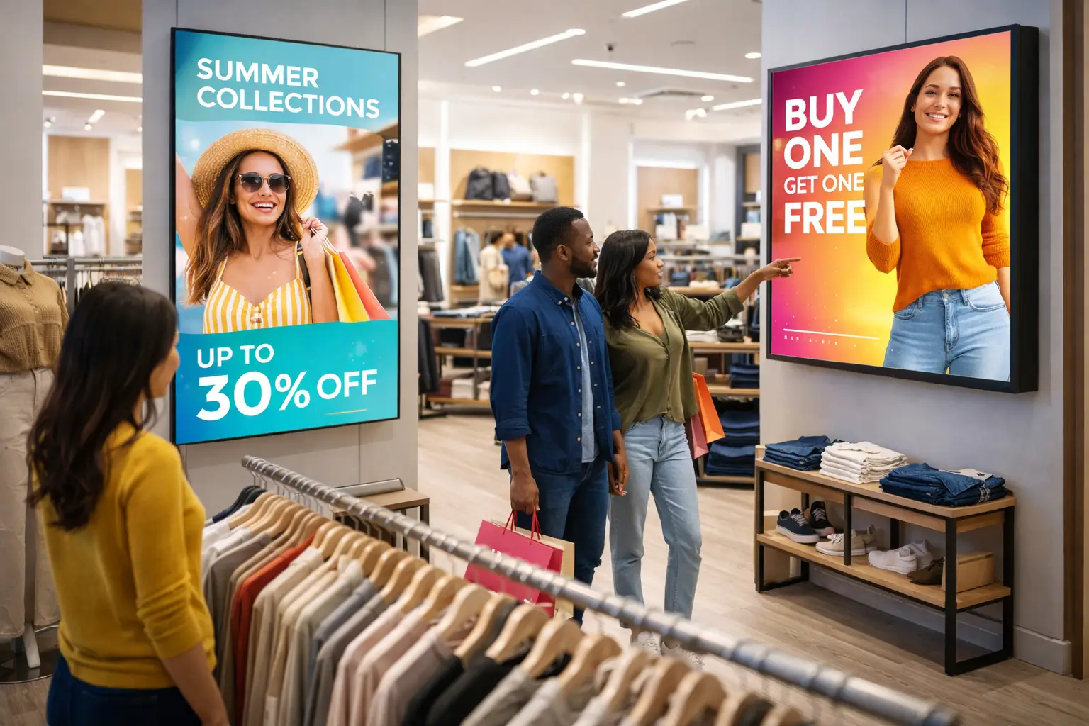 Modern retail store with digital signage displays